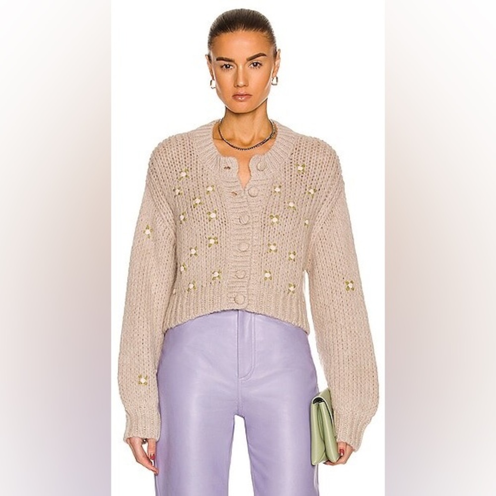 Love Shack Fancy Tan with Flowers Cardigan
